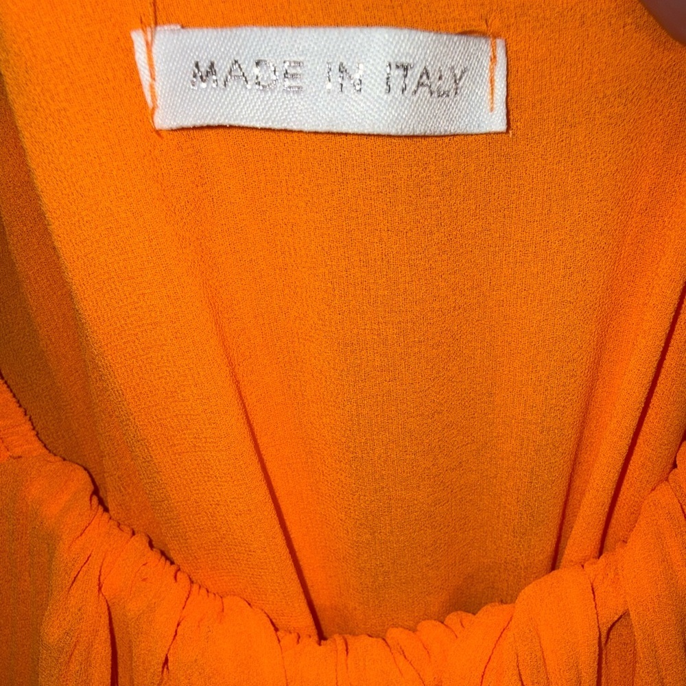 NWOT | Made In Italy | Neon Orange Ruffle Pleated Tiered Maxi Dress - Picture 2 of 4